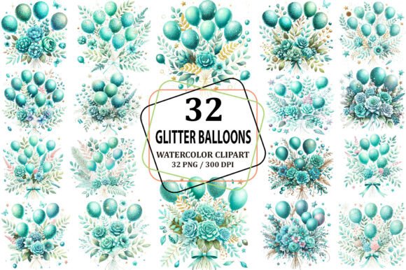 Download Turquoise Glitter Balloons Clipart PNG - Balloon Collection