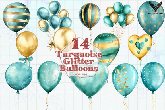 Download Turquoise Glitter Balloons PNG - Balloon Collection