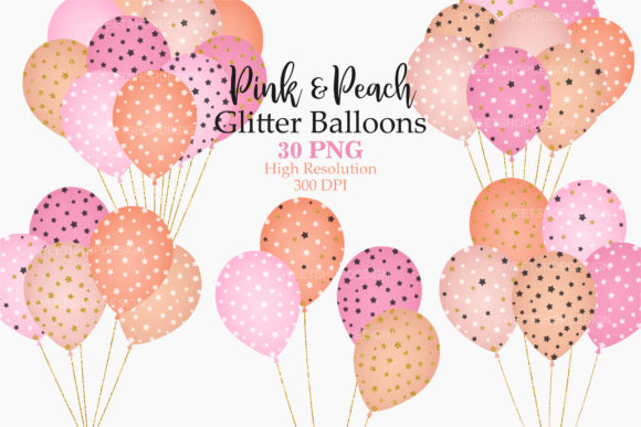 Download Pink &amp; Peach Glitter Balloons Clip Art - Balloon Collection