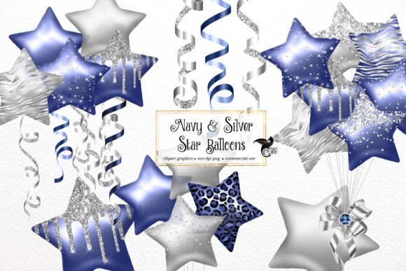 Download Navy and Silver Star Balloons Clipart - Balloon Collection