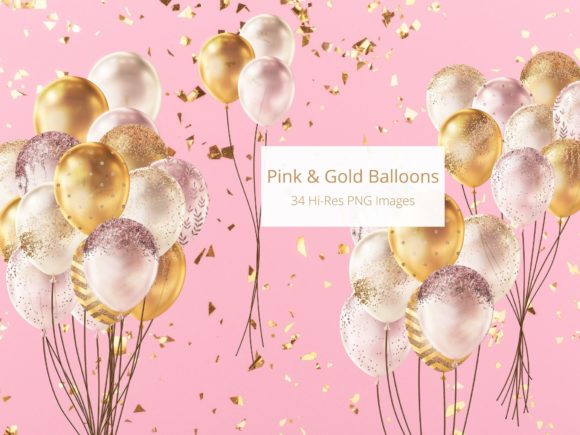 Download Gold and Pink Glitter Balloons Clipart - Balloon Collection