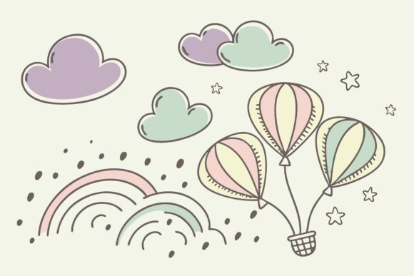 Download Whimsical Pastel Balloons and Rainbow - Balloon Collection