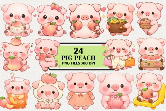 Download Kawaii Pig Peach Stickers Clipart - Peach Collection