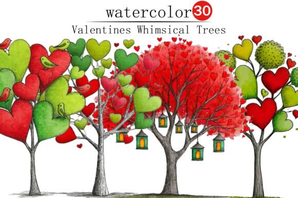 Download Valentines Whimsical Trees Clipart - Valentine Collection