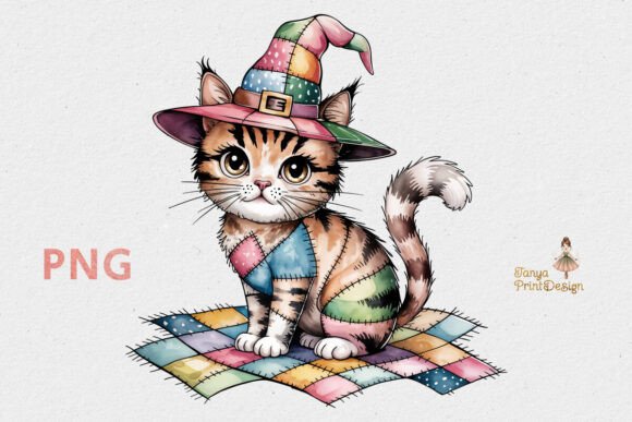 Download Patchwork Cat with Witch Hat Clipart PNG - Premium Resources