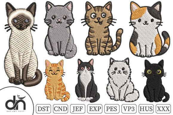 Download 8 Cute Kawaii Cats Embroidery Bundle - Premium Resources