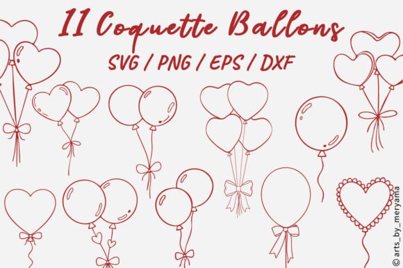 Download 11 Coquette Bow Balloons Line Art SVG - Balloon Collection