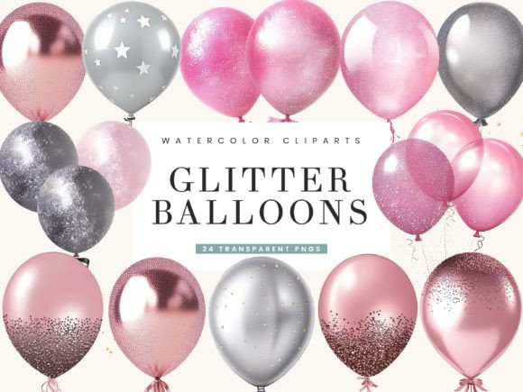 Download Pink Glitter Balloons Clipart Bundle - Balloon Collection